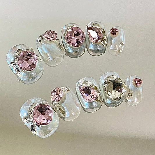 Pink Majesty Jewel Press-On Nails
