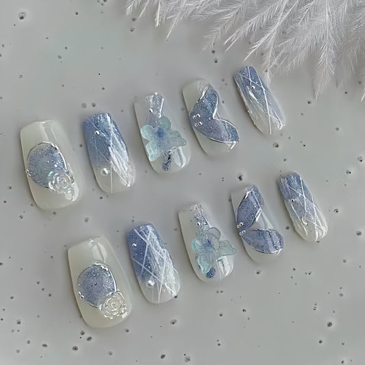 Silver Frost Fantasy Press-on Nails