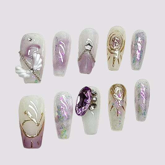 Lavender Rose Whispers Reusable Press-on Nails FREE SHIPPING WORLDWIDE ✈