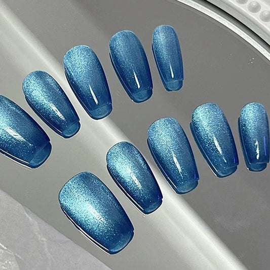 Aquatic Aura Shimmer Press-On Nails 100% Handmade - EverydayNailCoats