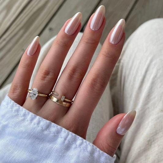 Hailey’s Style of Elegant Nude-pink, Pearl moonlight Press-On Nails - EverydayNailCoats